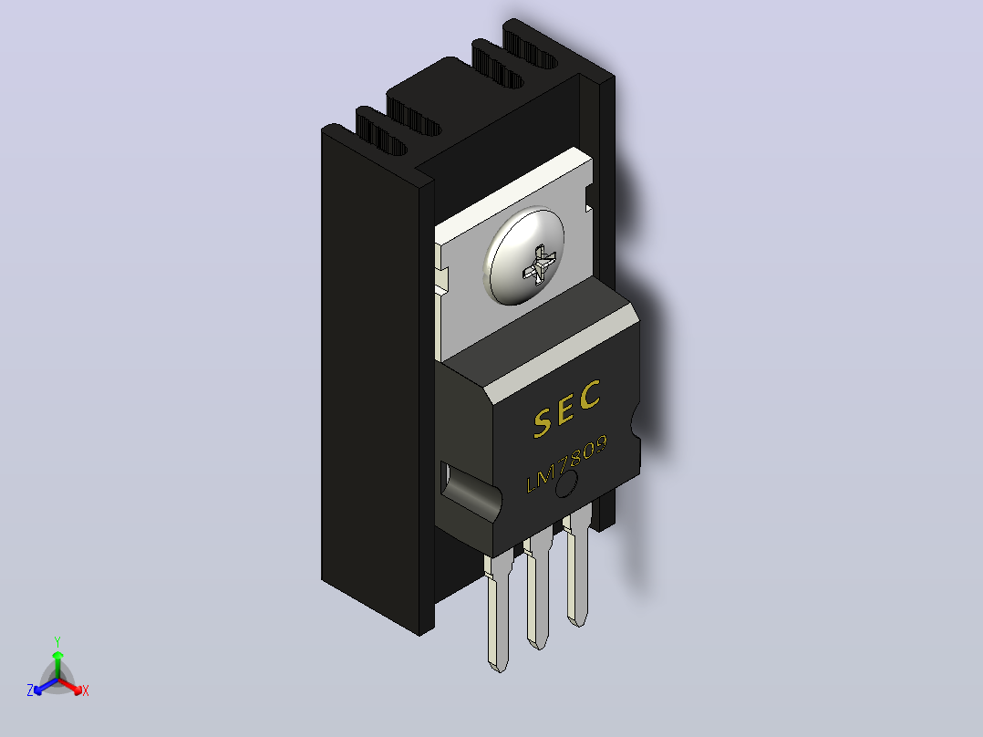 LM7809黑色散热器25 x 12 6 x 6 5 mm孔18 3mm螺丝固定.stp主视图