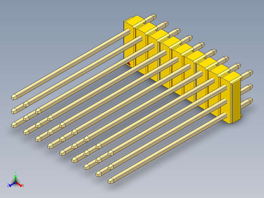 彩色公头100mil（2.54mm）系列-DS1021_yellow_3x09p_100mil_Type43_rev1.0正等轴测图