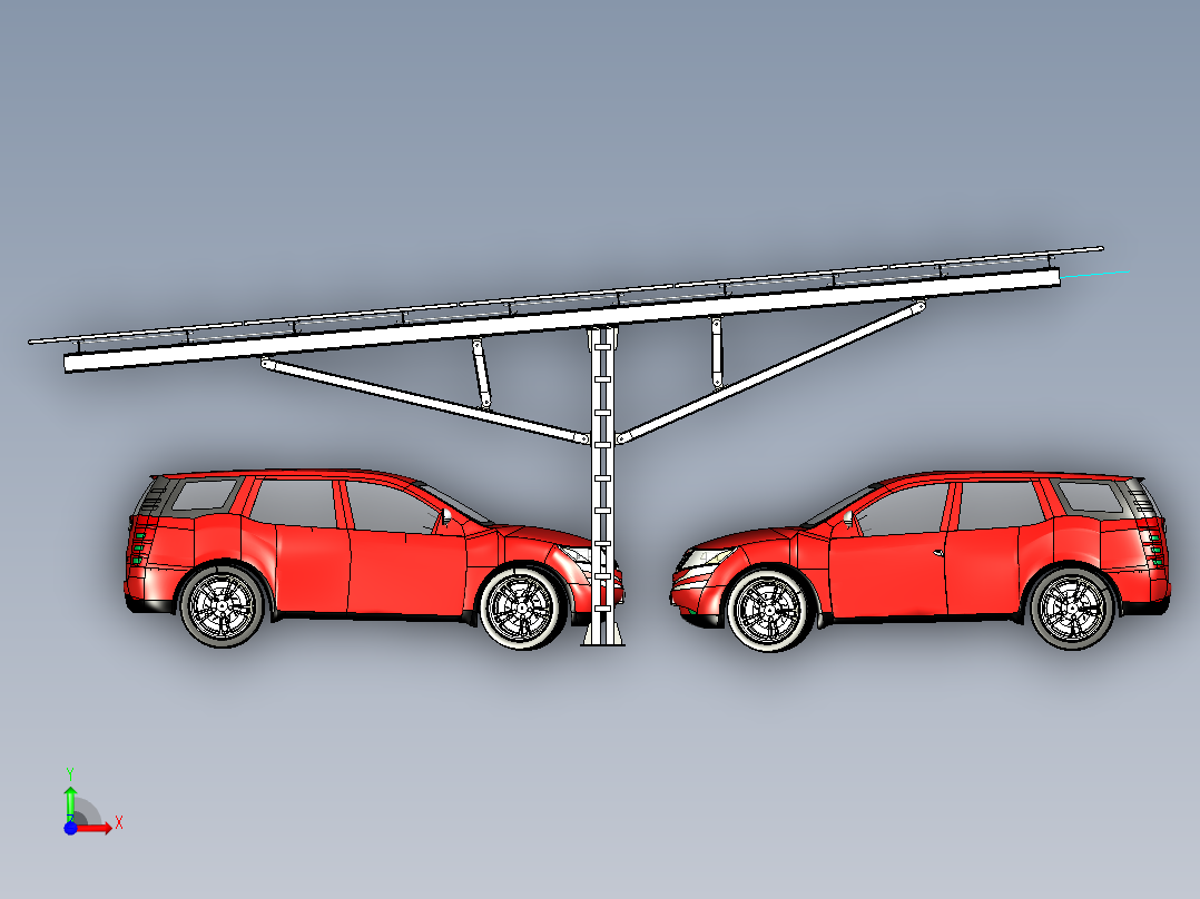 带太阳能模块的停车场结构--stp前视图