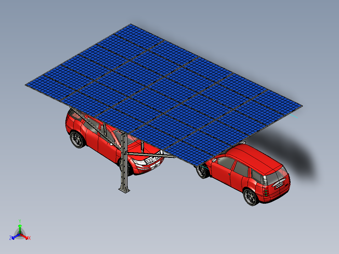 带太阳能模块的停车场结构--stp正等轴测图