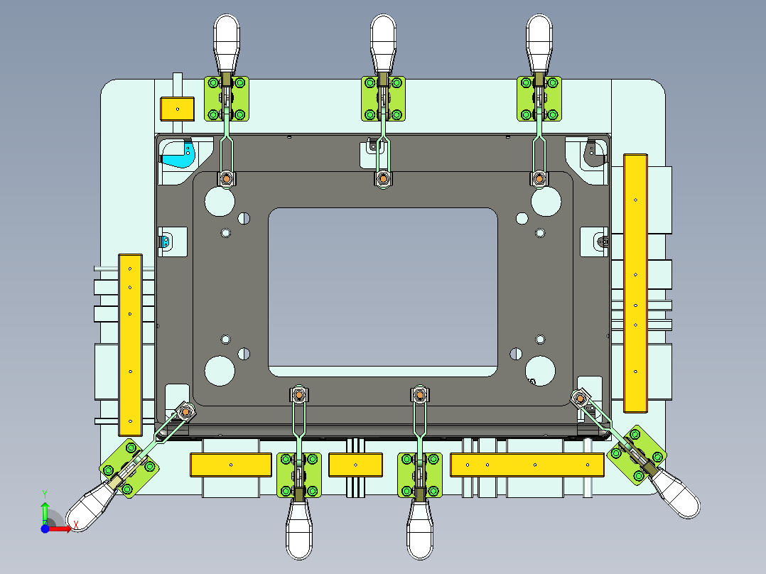 电脑金属中框测四周侧孔检具模型前视图
