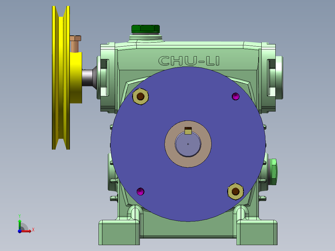 蜗轮蜗杆减速器3D模型 Solidworks设计前视图