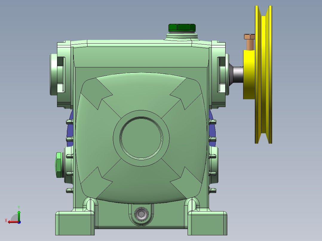 蜗轮蜗杆减速器3D模型 Solidworks设计后视图