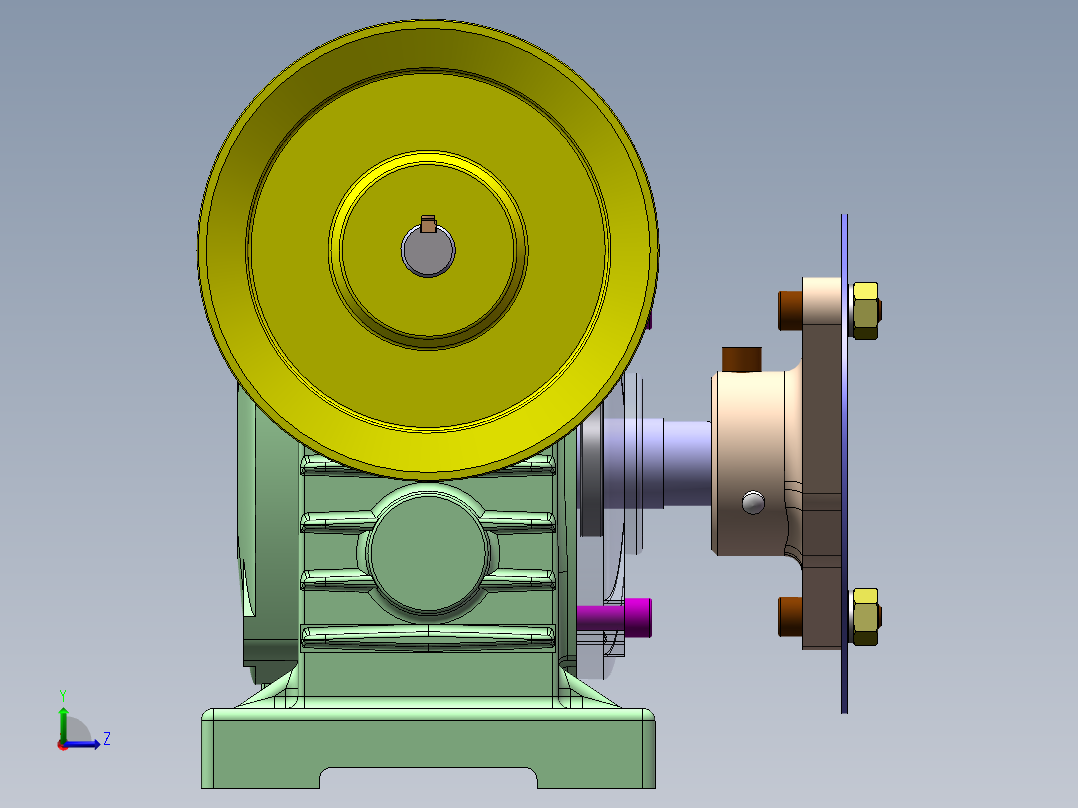 蜗轮蜗杆减速器3D模型 Solidworks设计左视图