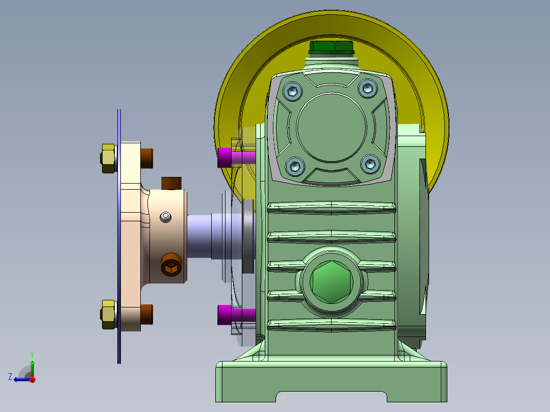 蜗轮蜗杆减速器3D模型 Solidworks设计右视图