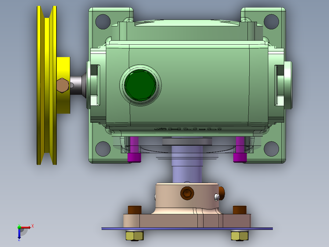 蜗轮蜗杆减速器3D模型 Solidworks设计俯视图