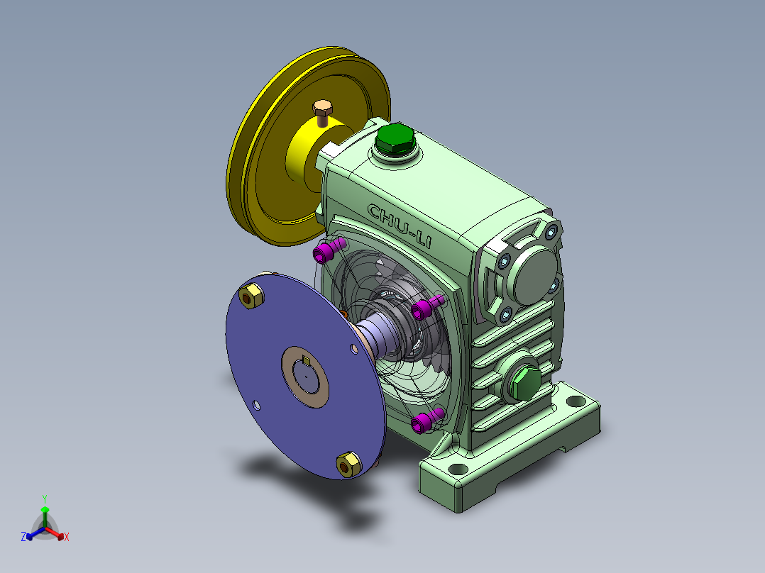 蜗轮蜗杆减速器3D模型 Solidworks设计正等轴测图