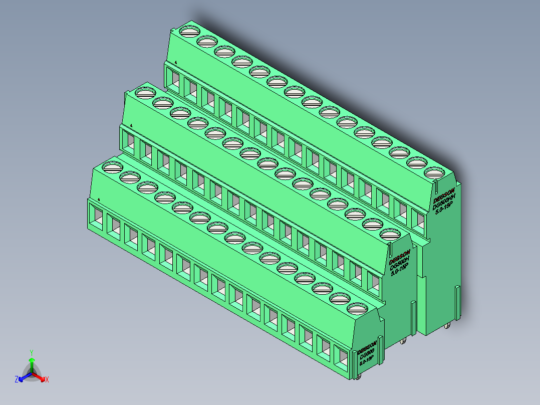 DEGSON DG500 系列 5.05.087.62mm 接线端子-DG500A3-5.0-45P-14-00AH正等轴测图