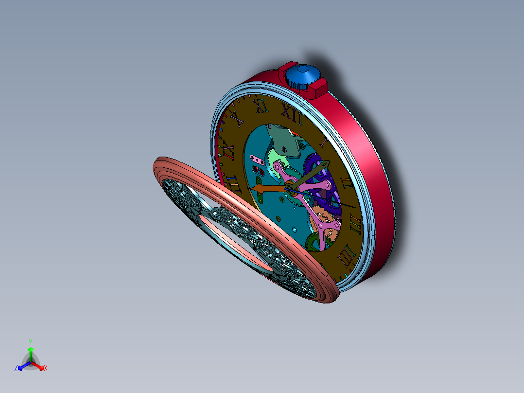 古董怀表的内部精妙结构正等轴测图