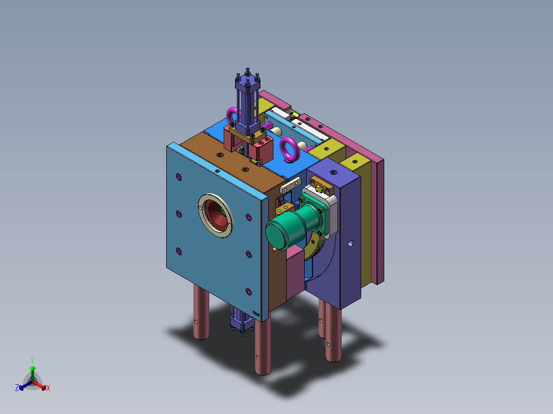 复杂的弯管抽芯模具正等轴测图
