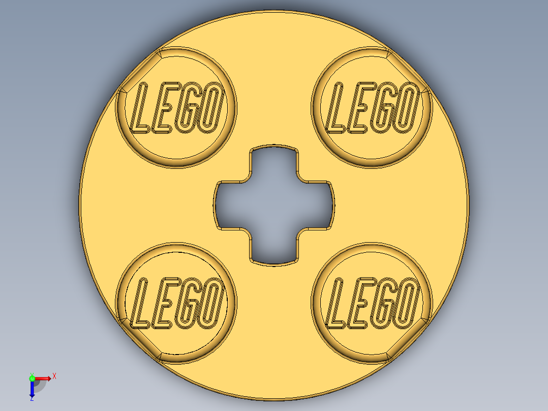 乐高零件 4032 板 2 x 2 圆形-4032 Curry Plate 2 x 2 Round.SLDPRT俯视图