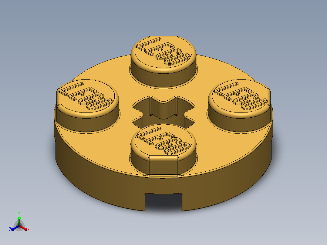 乐高零件 4032 板 2 x 2 圆形-4032 Curry Plate 2 x 2 Round.SLDPRT正等轴测图