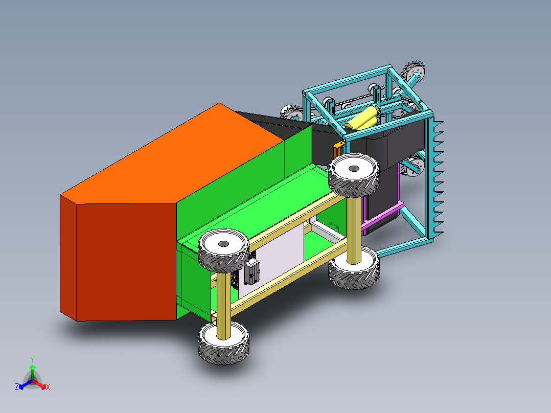 甜玉米玉米收获机设计【三维SolidWorks模型3D建模+CAD图纸+说明正等轴测图
