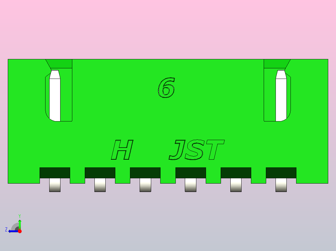 绿色JST XH 6针连接器P 2 54mm成角度右视图
