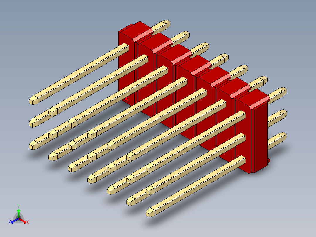 彩色公头100mil（2.54mm）系列-DS1021_red_3x07p_100mil_Type5_rev1.0主视图