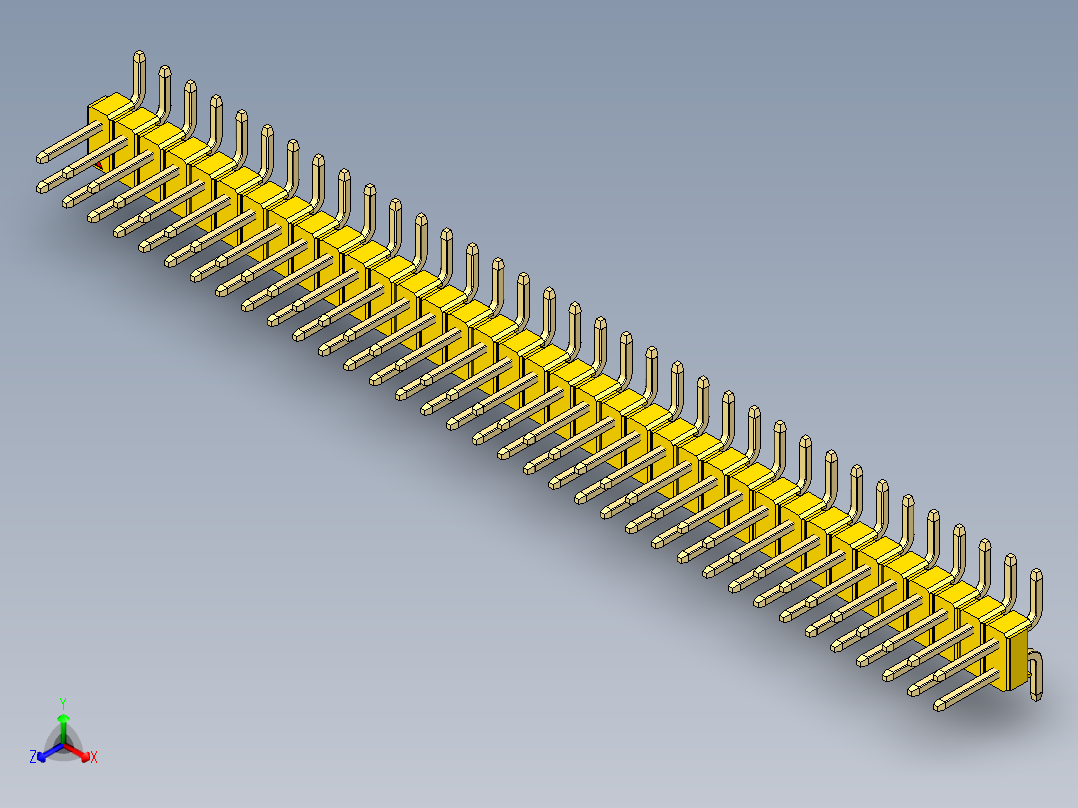 彩色公排针 100mil 2.54mm 系列-DS1022_yellow_72p_100mil_TypeSMT_rev1.0正等轴测图