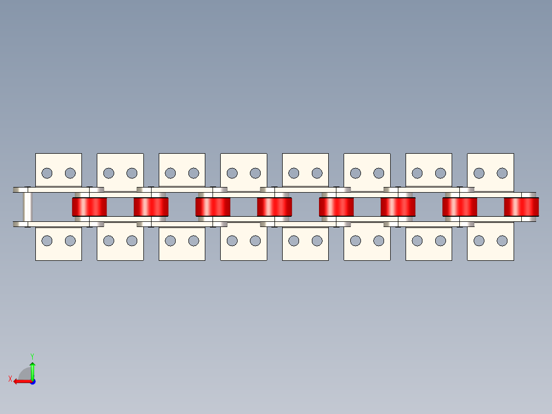 双节距 2082 输送链，带附件 K2 1X1---stp后视图