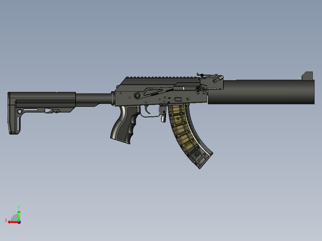 手枪左轮冲锋枪老式狙击步枪设计3D图纸akm-2020-can-cannon STP后视图