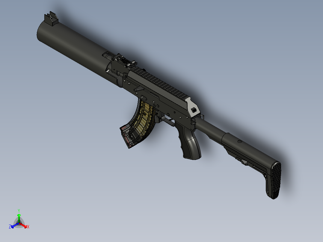 手枪左轮冲锋枪老式狙击步枪设计3D图纸akm-2020-can-cannon STP正等轴测图