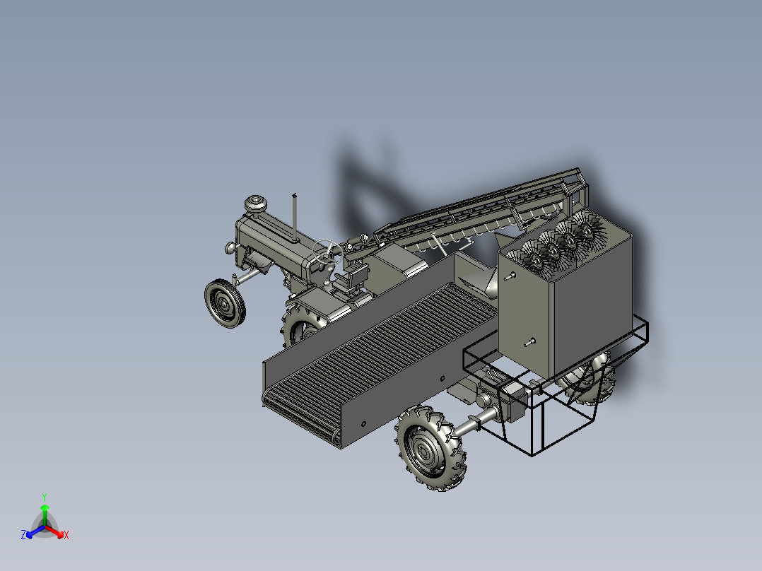 宽幅花生收获机拔花生机起垄平地正等轴测图