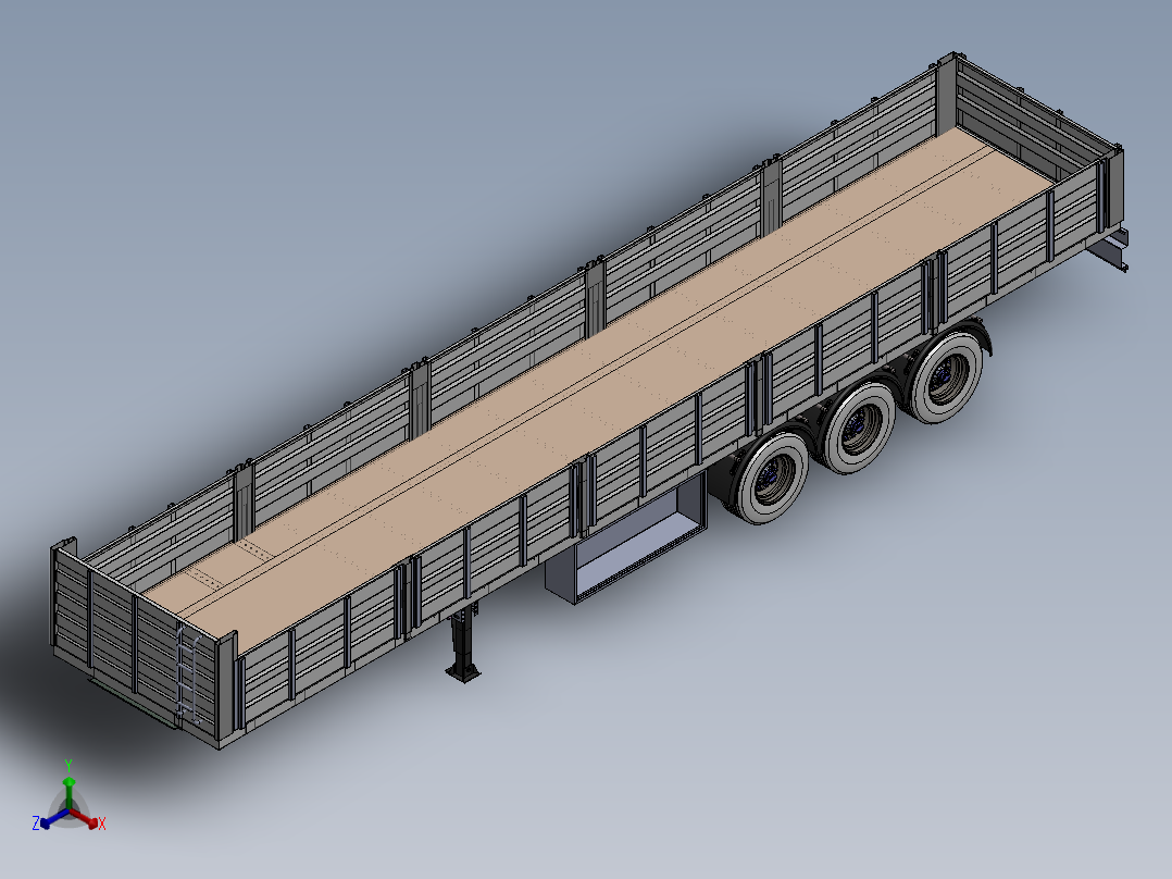 3轴大负载卡车车斗车体正等轴测图