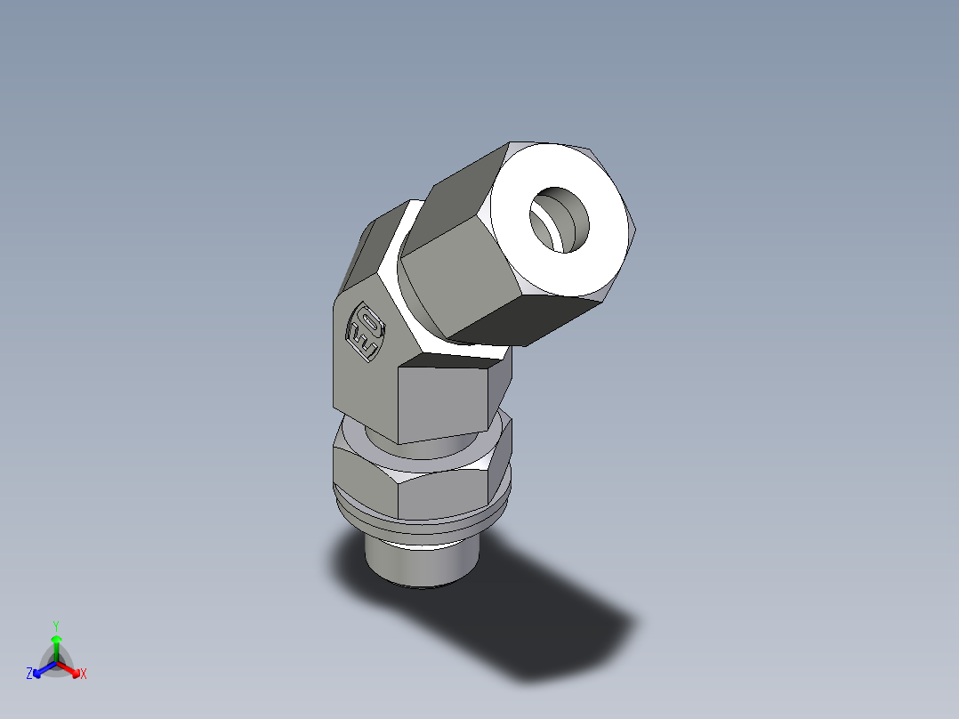 卡套式工业通用硬管接头EO_Adjustable_locknut_45_deg_elbow_VEE06ZLMCF正等轴测图
