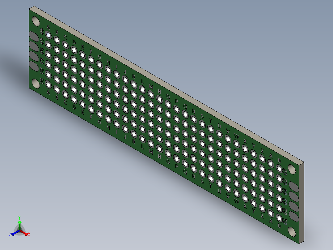 电容器 二极管 电阻器-20mm x 80mm Proto PCB正等轴测图