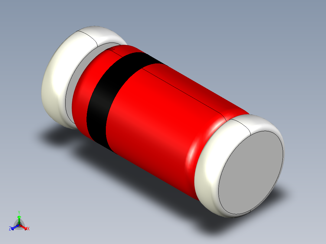 用于二极管或齐纳二极管的MiniMELF或DO-213AA SMD外壳，3.7-D1.6 mm正等轴测图