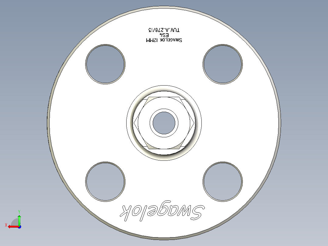 不锈钢ANSI法兰适配器，12 mm世伟洛克管接头，NPS 3-4英寸后视图