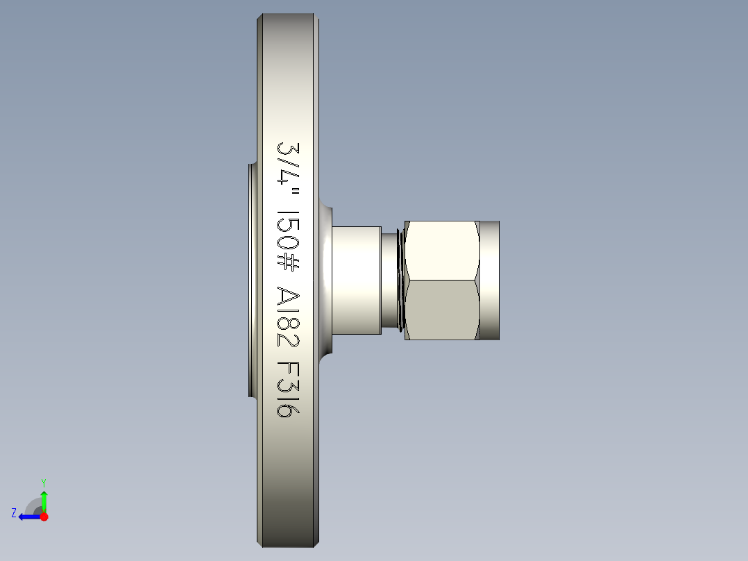 不锈钢ANSI法兰适配器，12 mm世伟洛克管接头，NPS 3-4英寸右视图