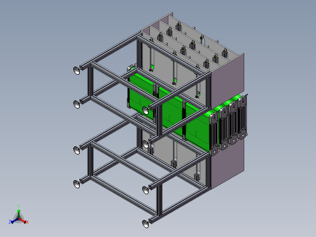 货架、多层互通输送货架正等轴测图