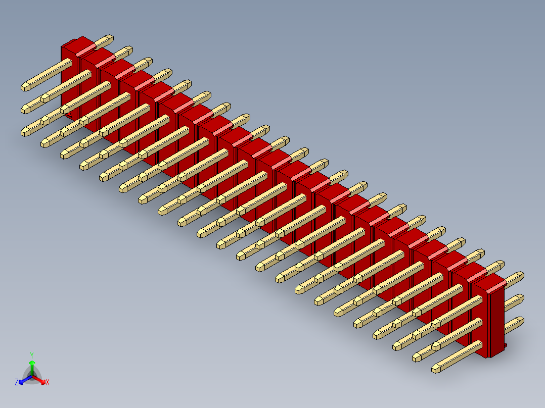 彩色公头100mil（2.54mm）系列-DS1021_red_3x22p_100mil_Type1_rev1.0主视图
