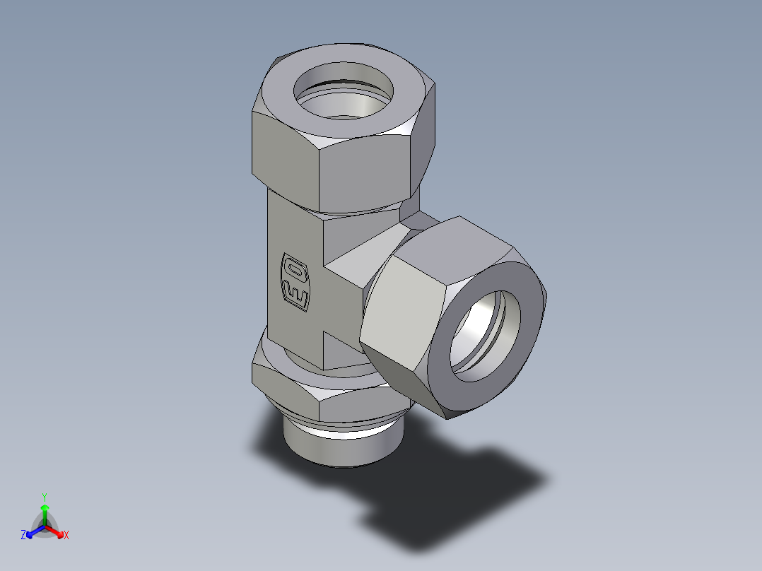 卡套式工业通用硬管接头EO_Adjustable_locknut_run_tee_LEE22ZLRCF正等轴测图