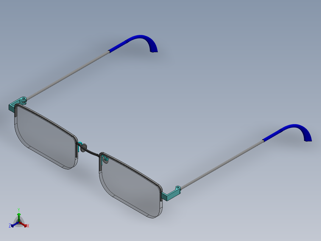 半框玻璃眼镜正等轴测图