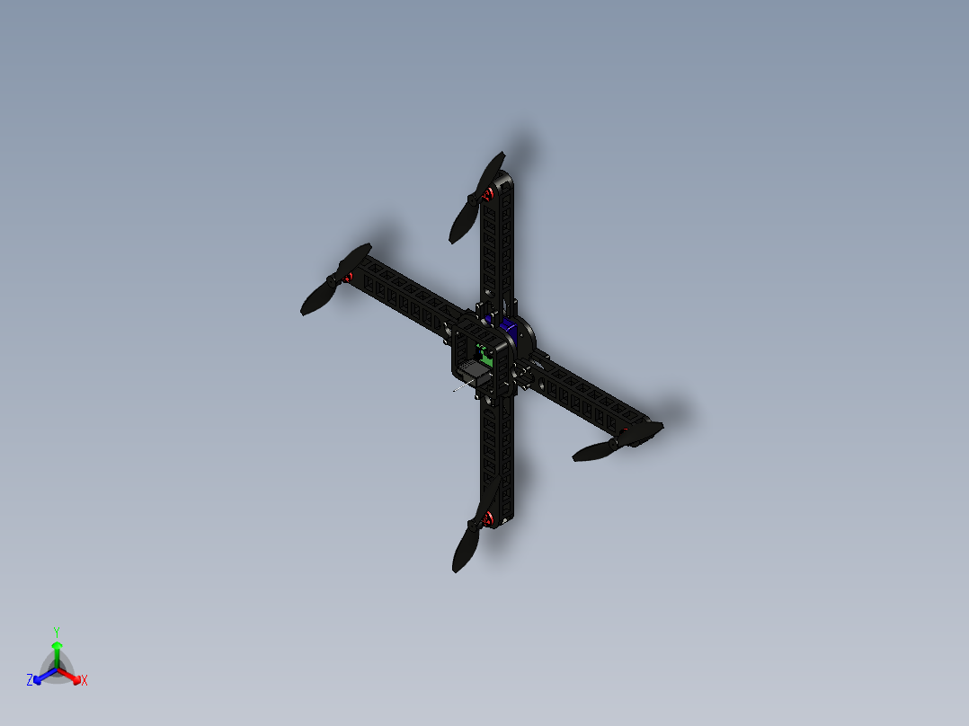 四轴飞行器_无人机框架正等轴测图