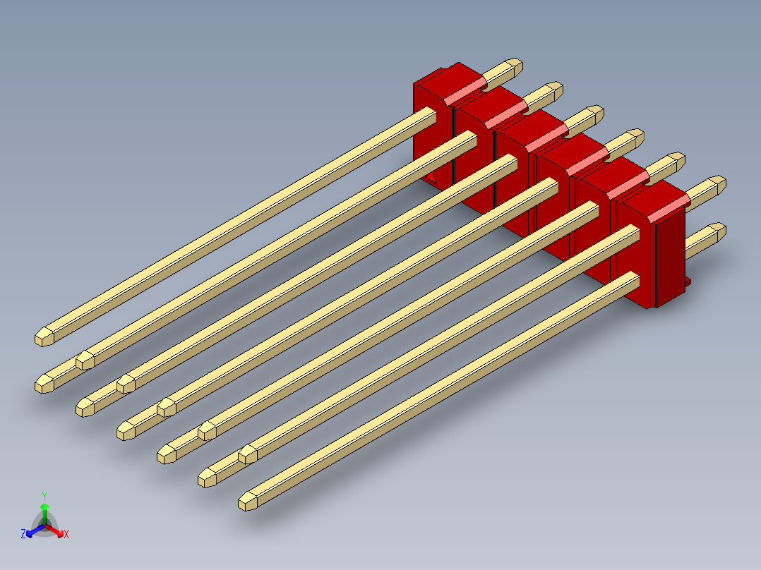 彩色公头100mil（2.54mm）系列-DS1021_red_2x06p_100mil_Type43_rev1.0主视图