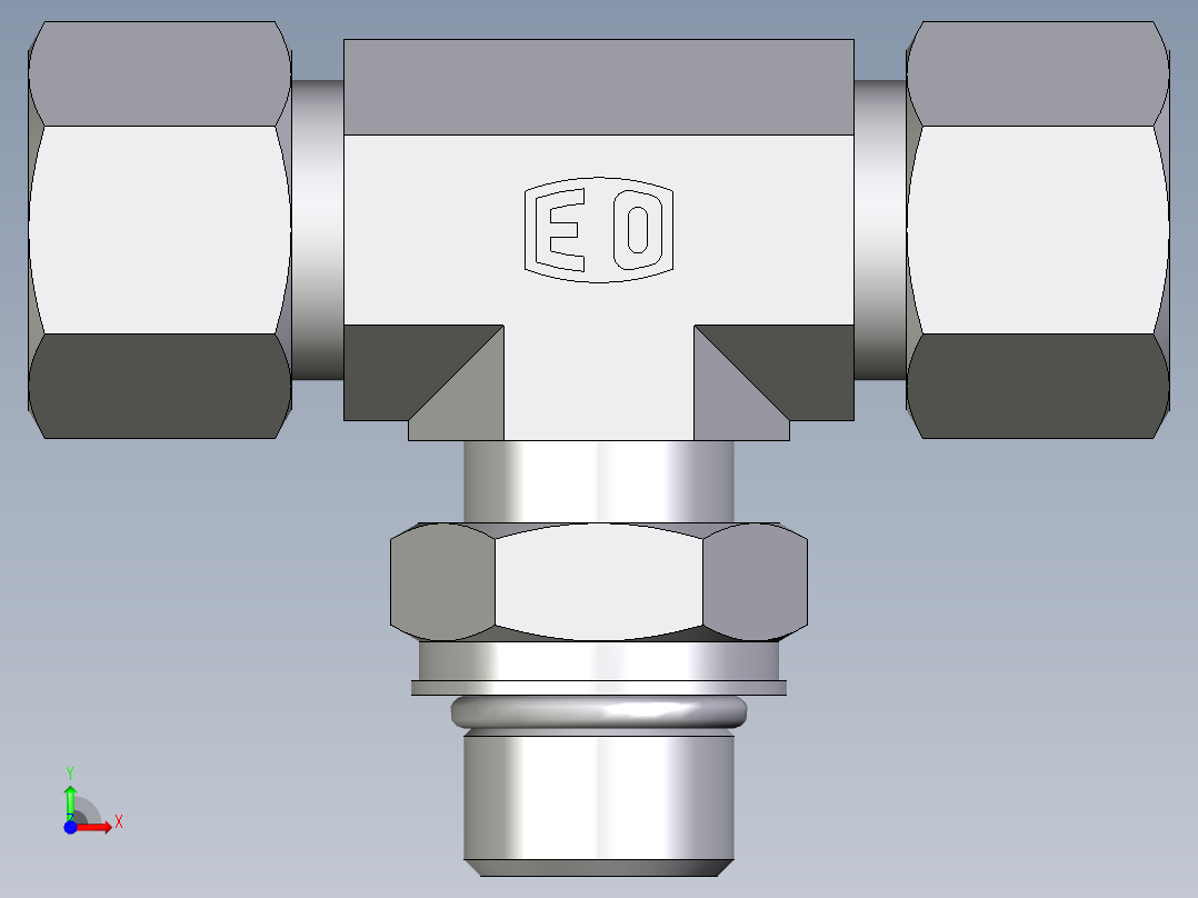 卡套式工业通用硬管接头EO_Adjustable_locknut_branch_tee_TEE12SMORCF前视图