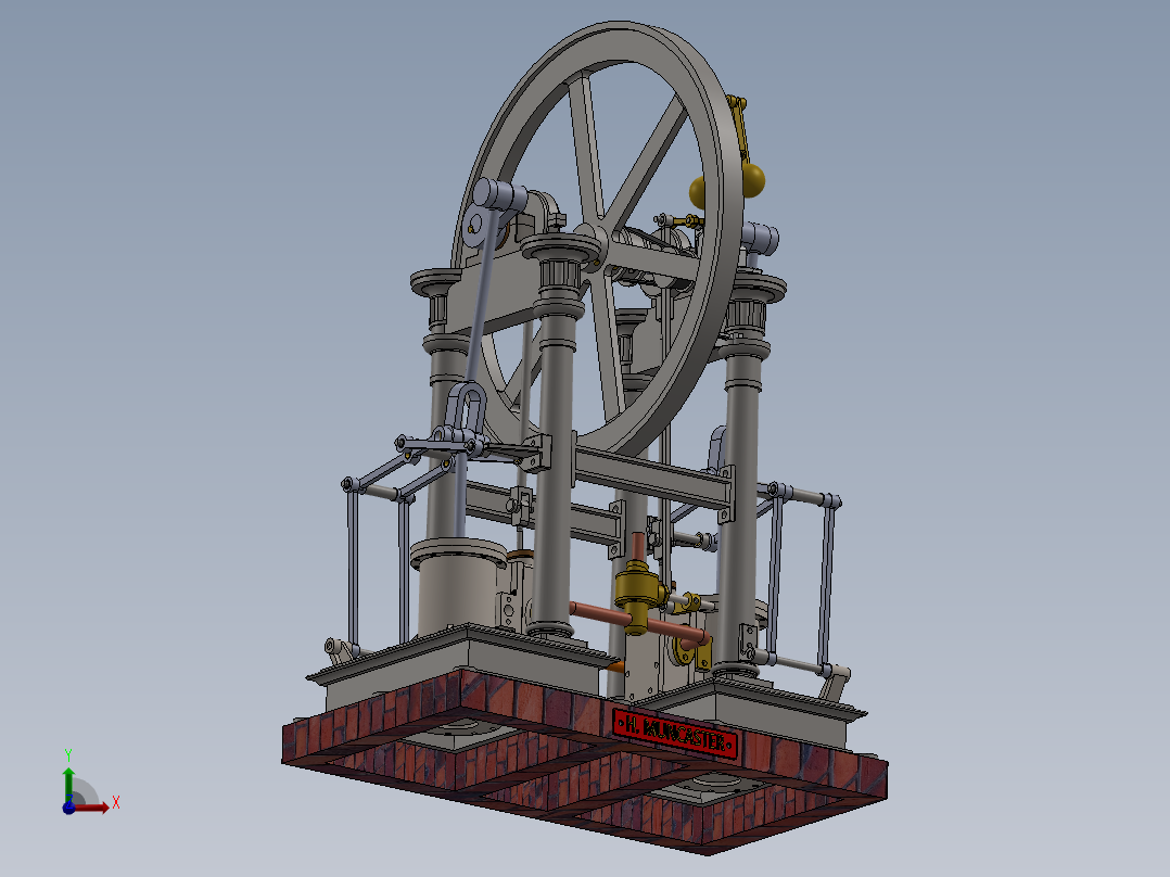 2缸蒸汽机2-cyl-antabular-steam-engine-模型格式为 sw stp前视图
