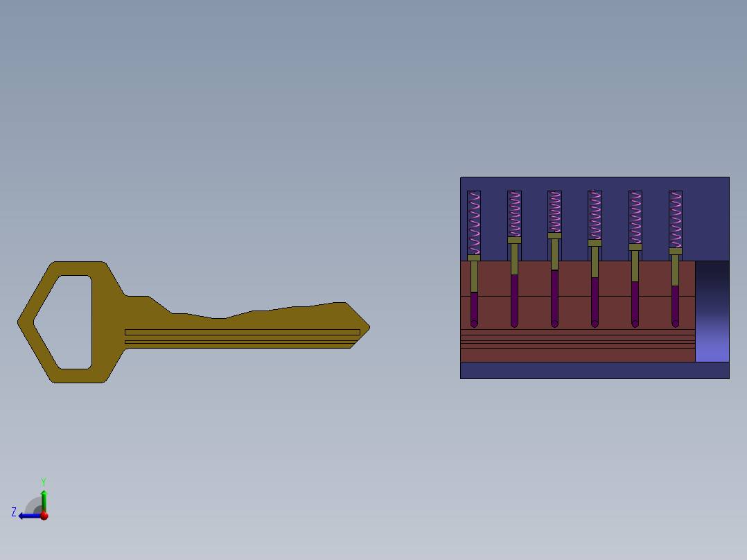 钥匙开锁动画示意（SW2012含特征源文件及运动算例右视图