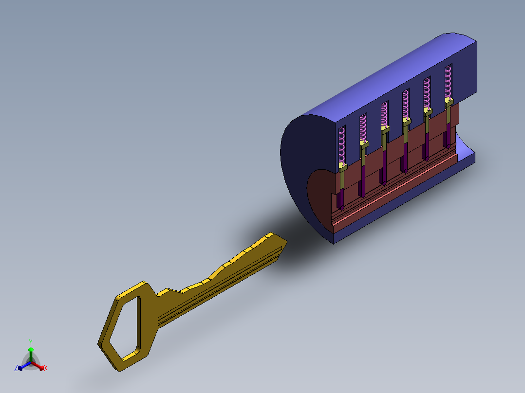 钥匙开锁动画示意（SW2012含特征源文件及运动算例正等轴测图