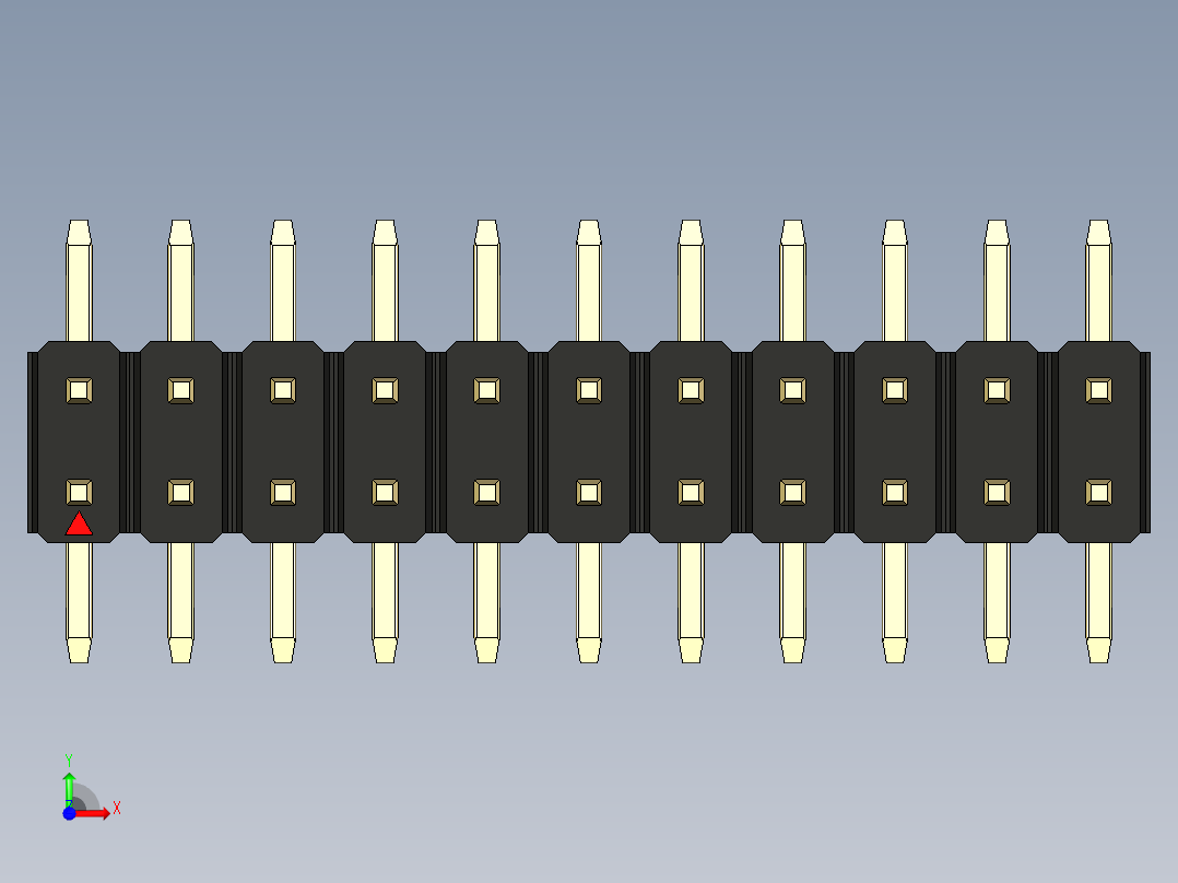彩色公排针 100mil 2.54mm 系列-DS1022_black_22p_100mil_TypeSMT_rev1.0前视图