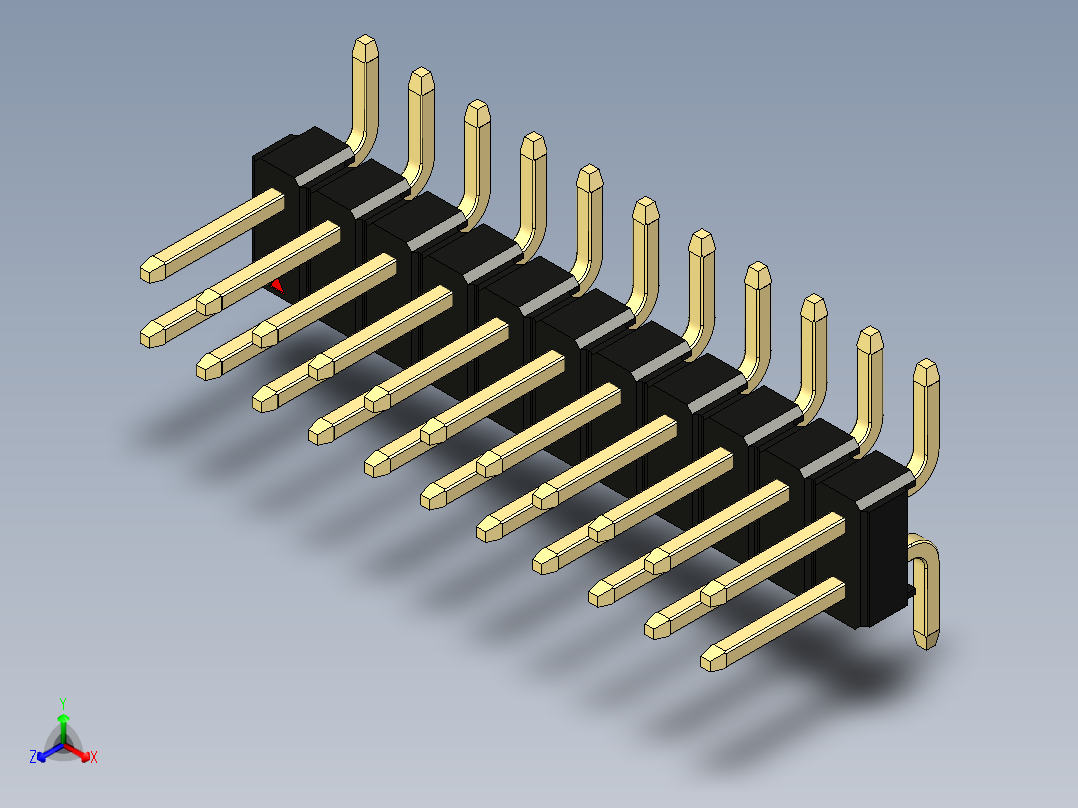 彩色公排针 100mil 2.54mm 系列-DS1022_black_22p_100mil_TypeSMT_rev1.0正等轴测图