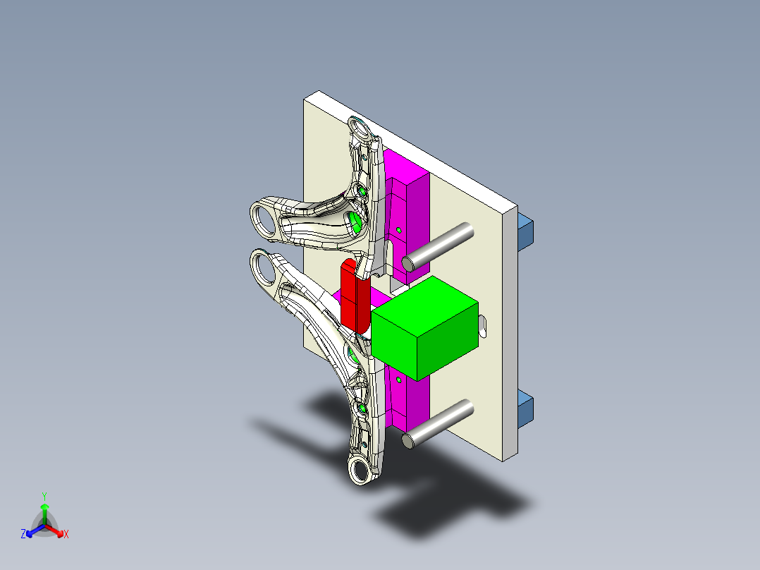 [冲压模具]特斯拉悬挂摆臂的冲压模具op80正等轴测图