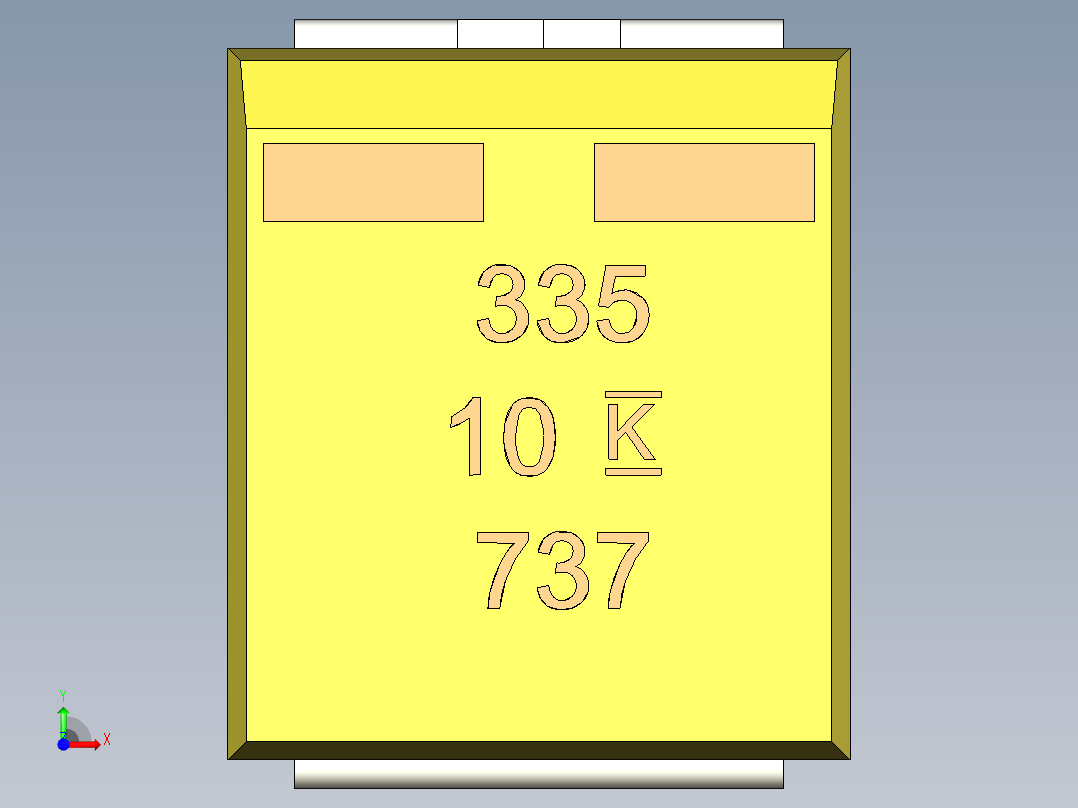 钽表面贴装电容，尺寸B（EIA 3528-21）长3.5 x宽2.8 x高1.9毫米前视图