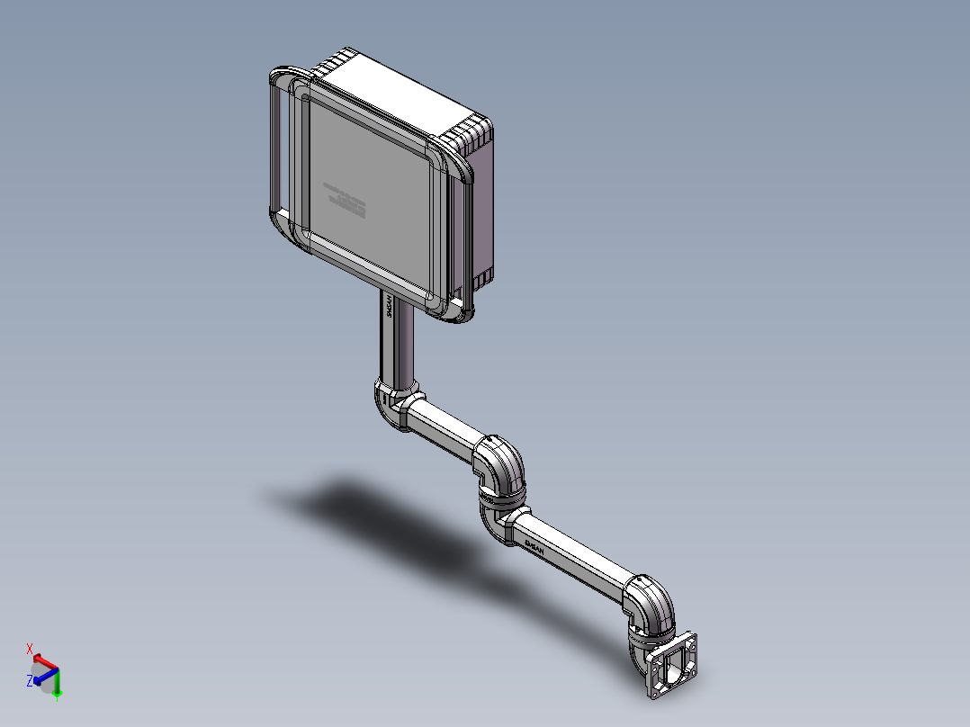 向上墙座+中间连接器+转角+箱体连接器+控制箱正等轴测图
