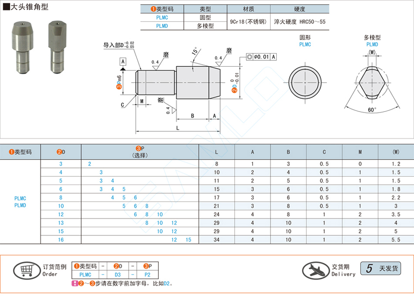 精密定位销-大头锥角型@PLMC PLMD