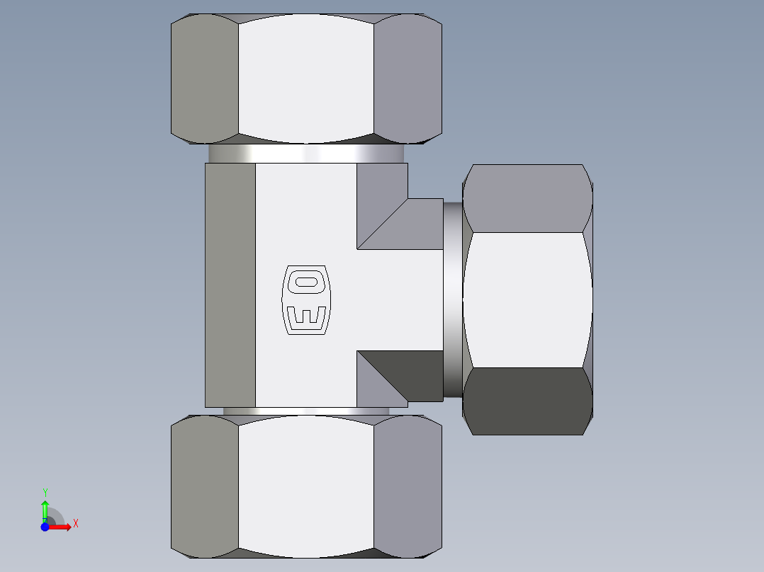 卡套式工业通用硬管接头EO_Swivel_nut_run_tee_EL22ZL71前视图
