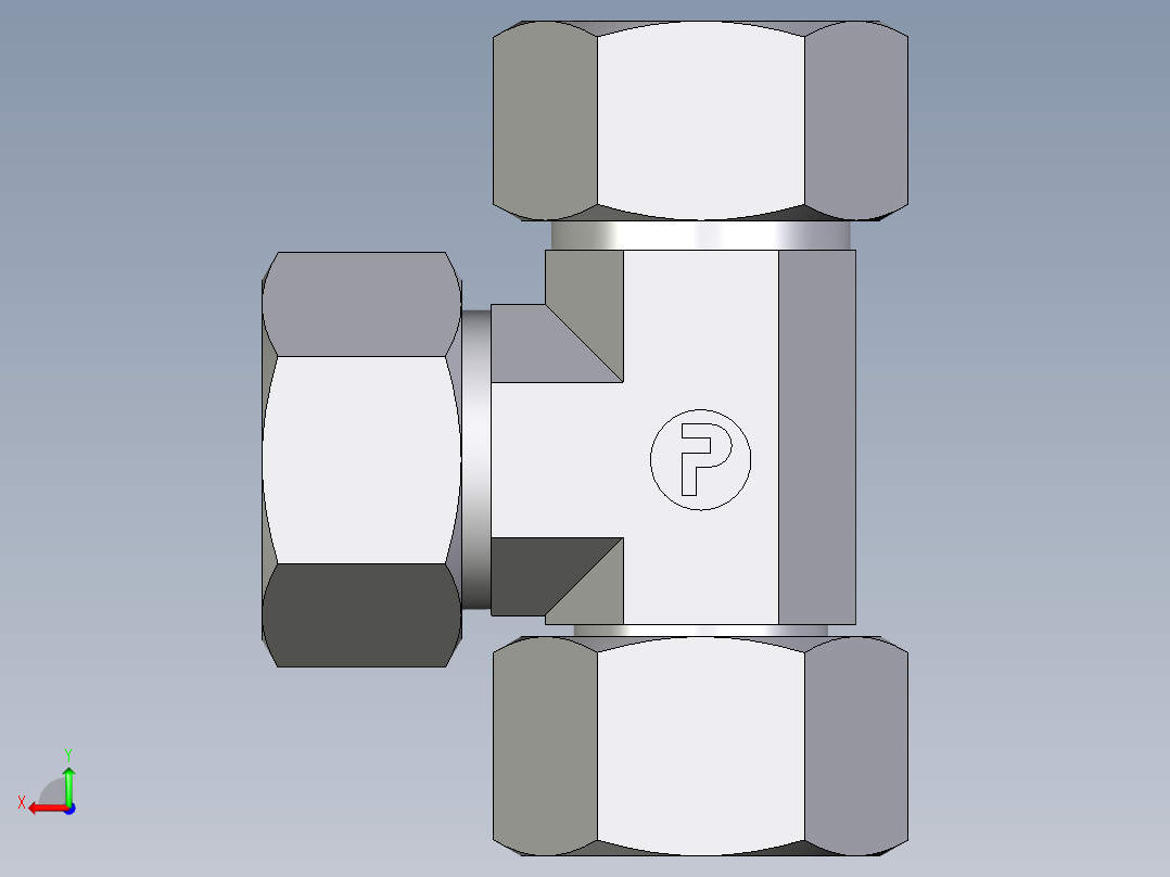 卡套式工业通用硬管接头EO_Swivel_nut_run_tee_EL22ZL71后视图
