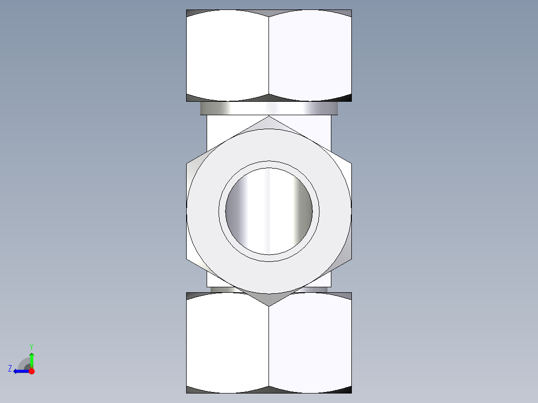 卡套式工业通用硬管接头EO_Swivel_nut_run_tee_EL22ZL71右视图