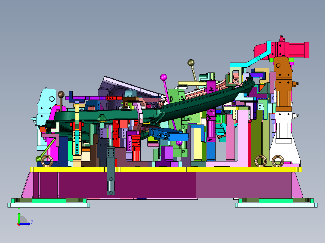 汽车柔性车身侧围夹具单元左视图